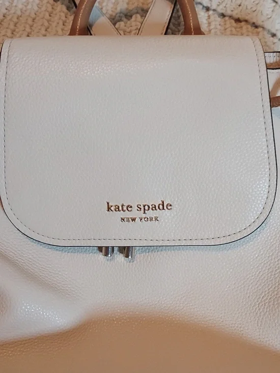 Kate Spade Rosie Sinch Pebbled Leather Medium Flap Backpack In Cream/Tan - Picture 4 of 16